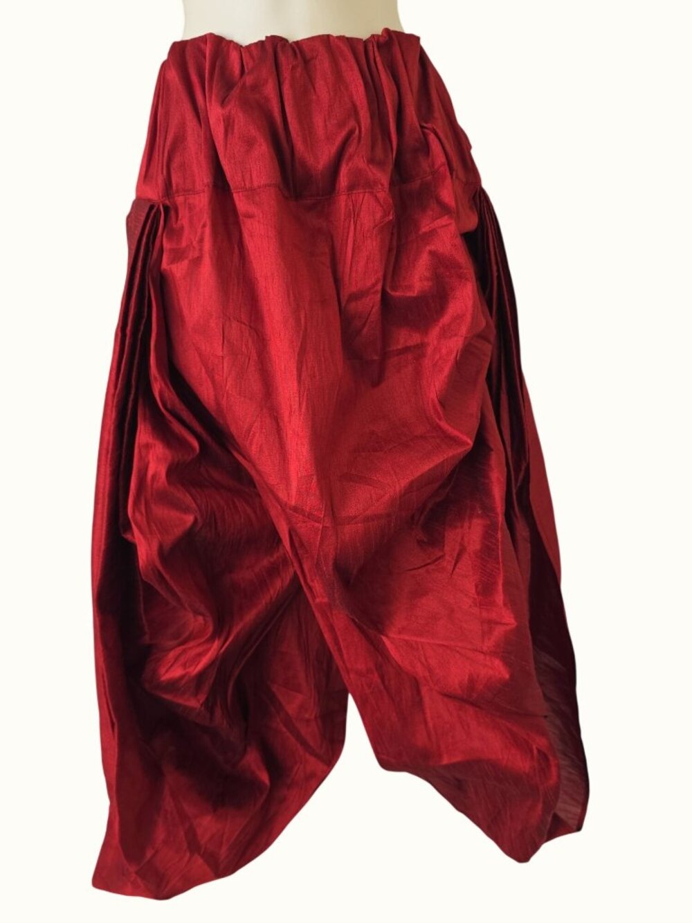 Handmade Red Satin Harem Pants One Size Adjustable Pleated Avant Garde Art to We